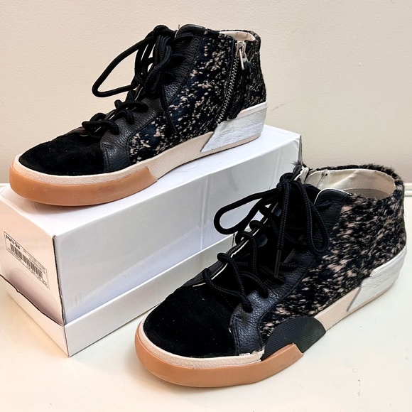 Dolce Vita Shoes - Dolce Vita Black Zoel High Top Lace Up Sneakers  Spotted Calf Hair  Size 7.5